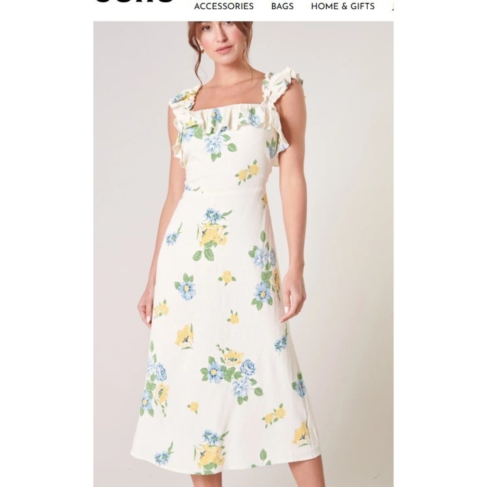 Sugarlips Zula Floral Ruffle Midi Dress Size XS Cottagecore Romantic GardenParty